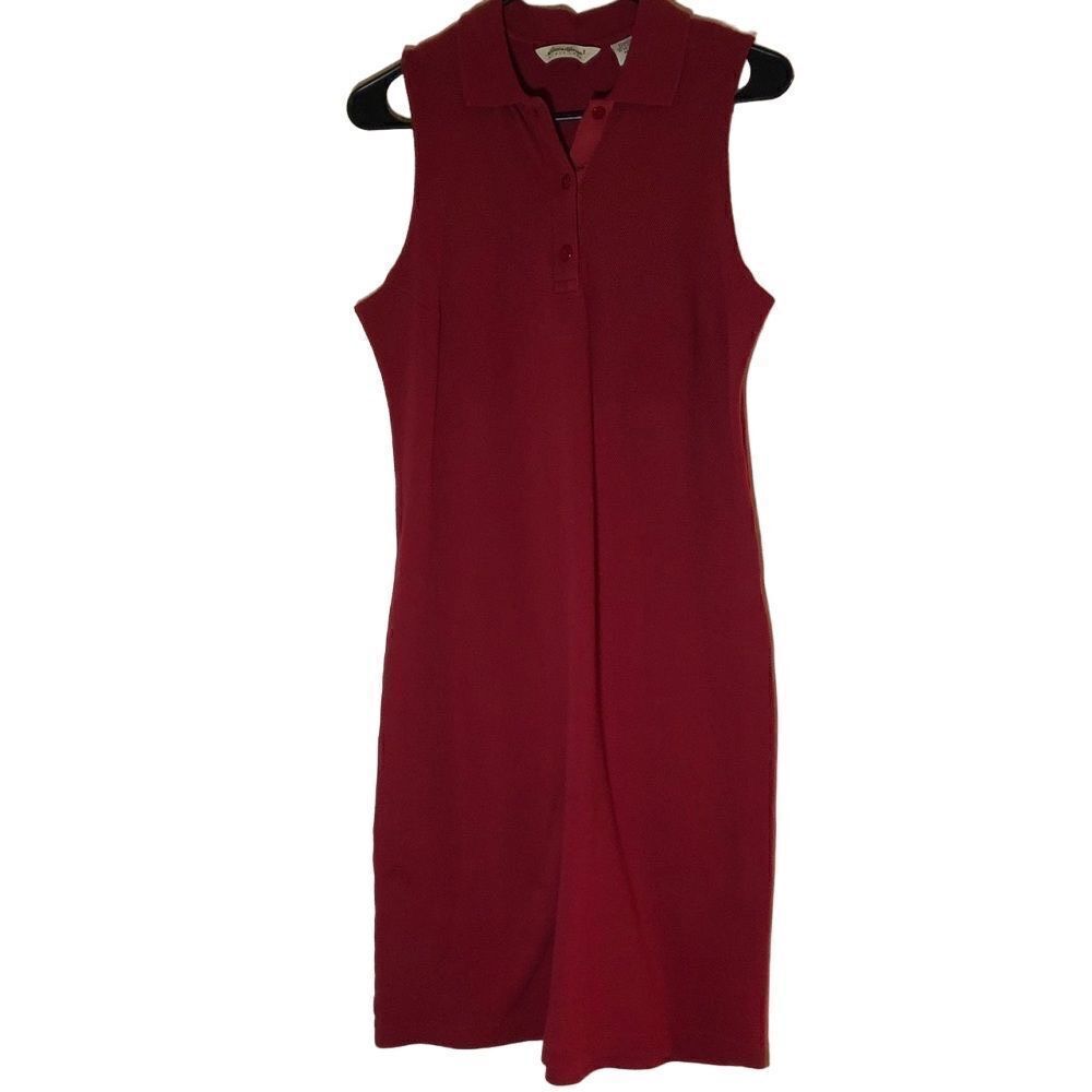 VNTG Eddie Bauer Red Sleeveless Polo Sweater Dress Size Petite M (10)